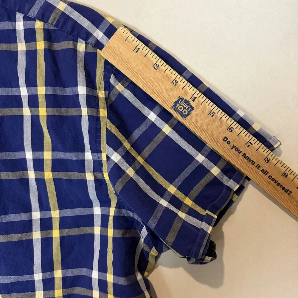 Banana Republic Shirt Mens Large Blue Check Tartan Cotton Slim Fit Button Up‎